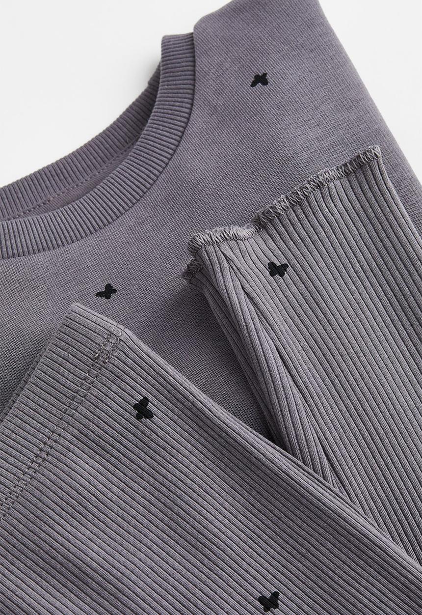 H&M - 2 Piece top and leggings set - dark grey/butterflies