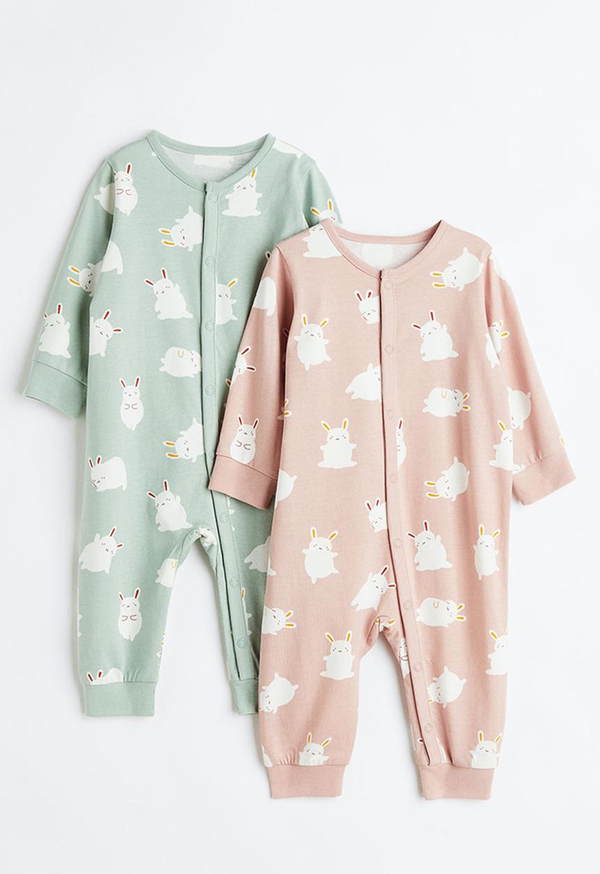 H&M - 2 Pack patterned cotton pyjamas - light green/bunnies