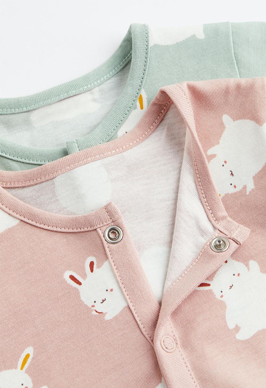 H&M - 2 Pack patterned cotton pyjamas - light green/bunnies