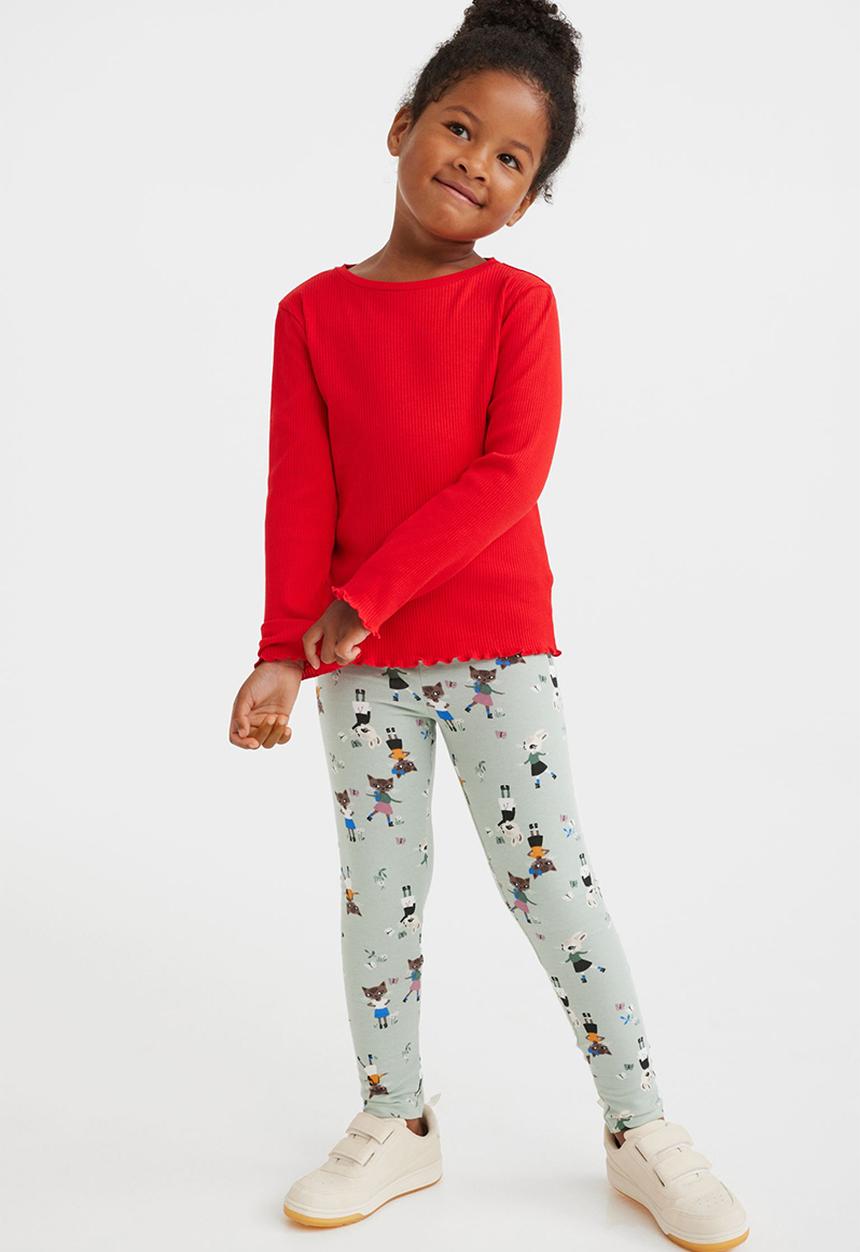 H&M - Brushed-inside leggings - light dusky green/cats
