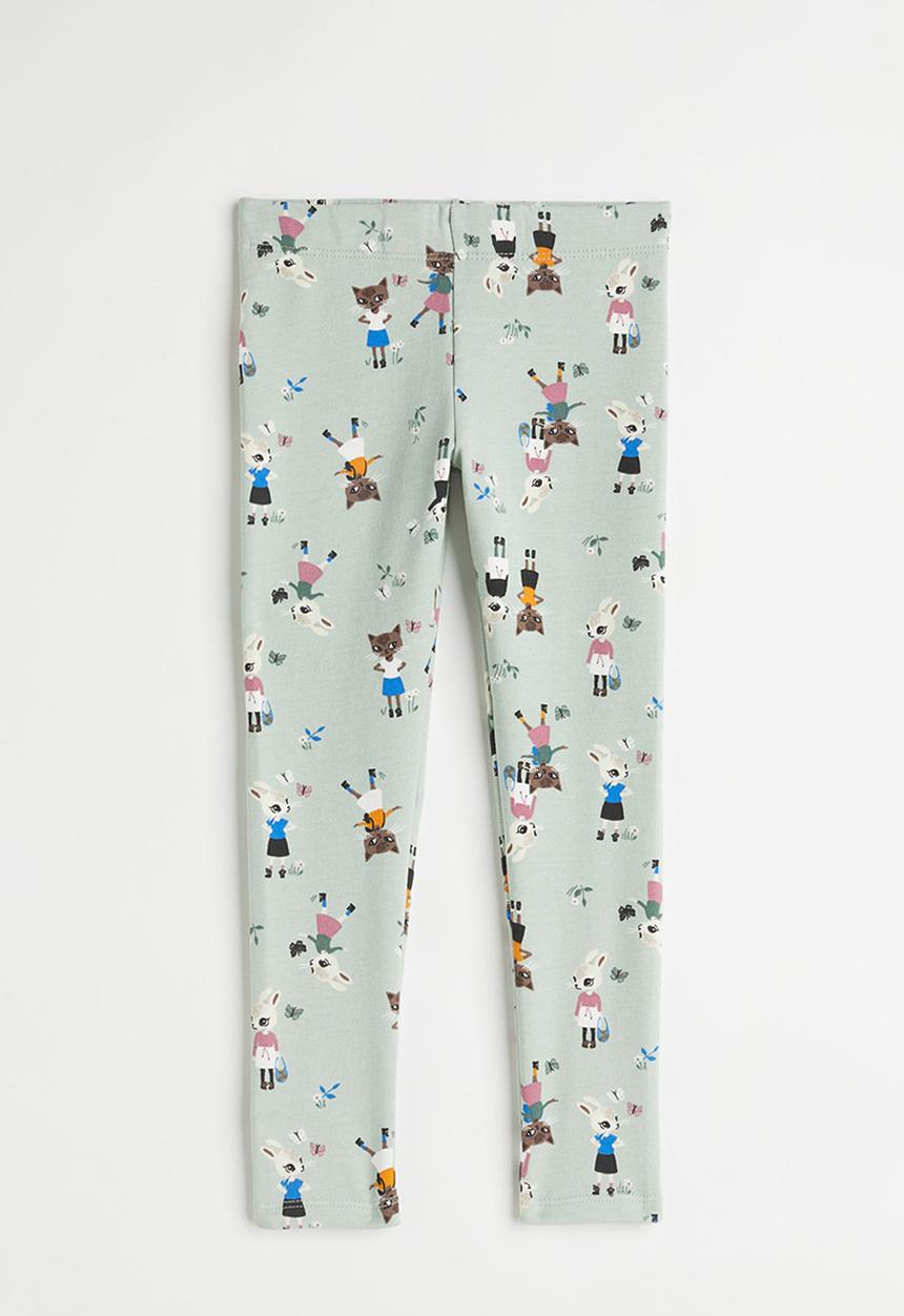 H&M - Brushed-inside leggings - light dusky green/cats