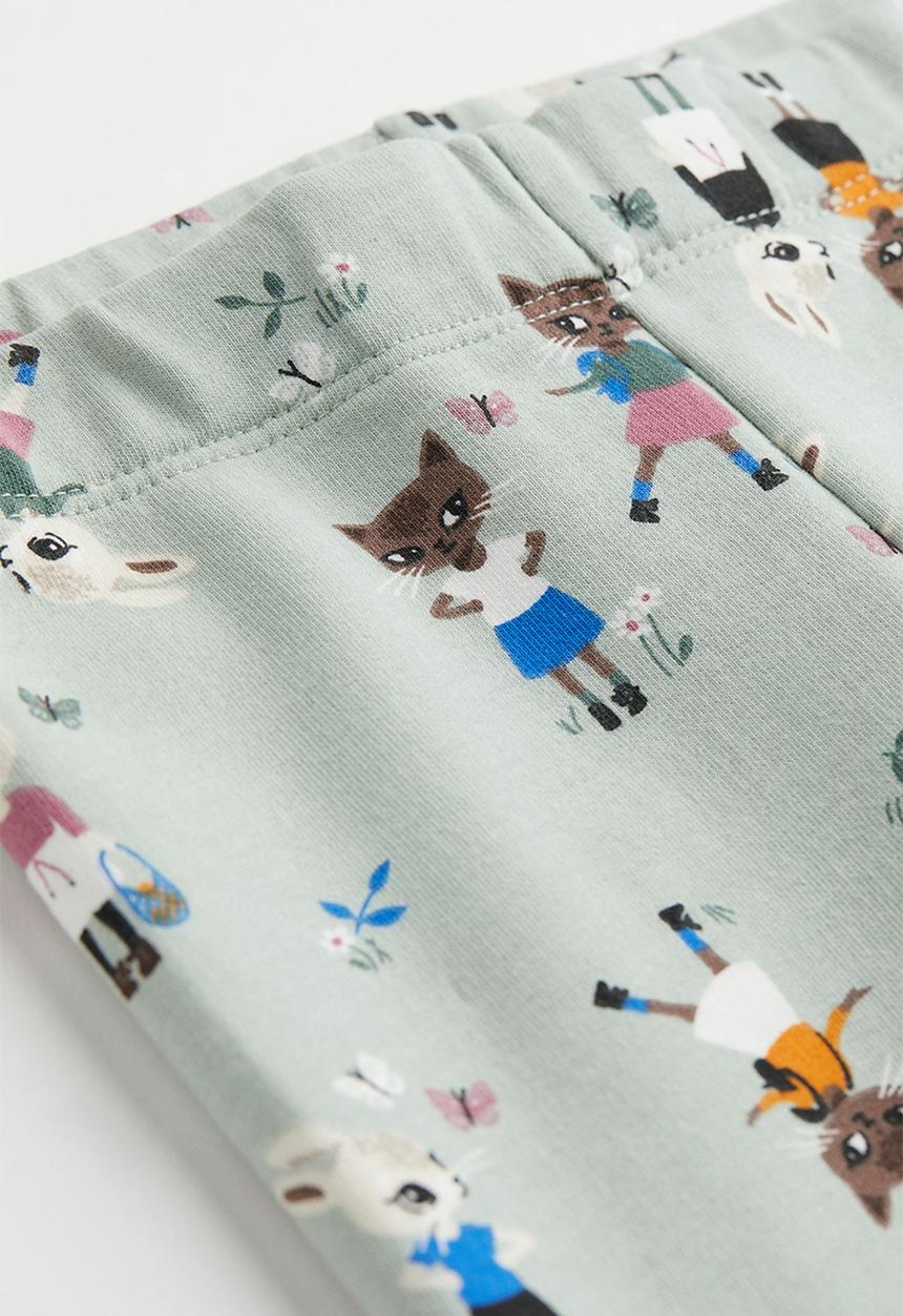 H&M - Brushed-inside leggings - light dusky green/cats