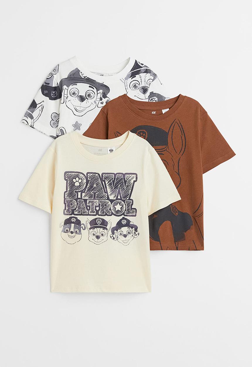H&M - 3-pack printed T-shirts - natural white/paw patrol
