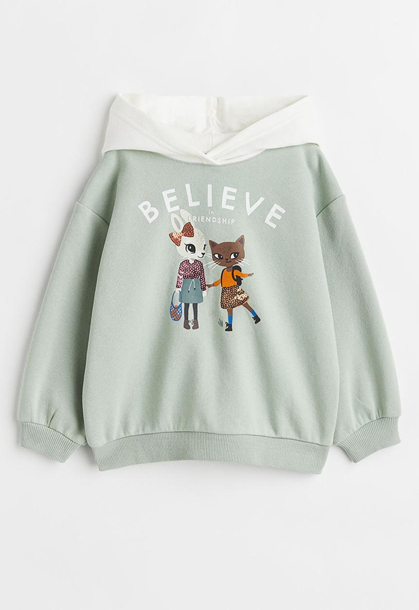 H&M - Printed hoodie - light green/believe