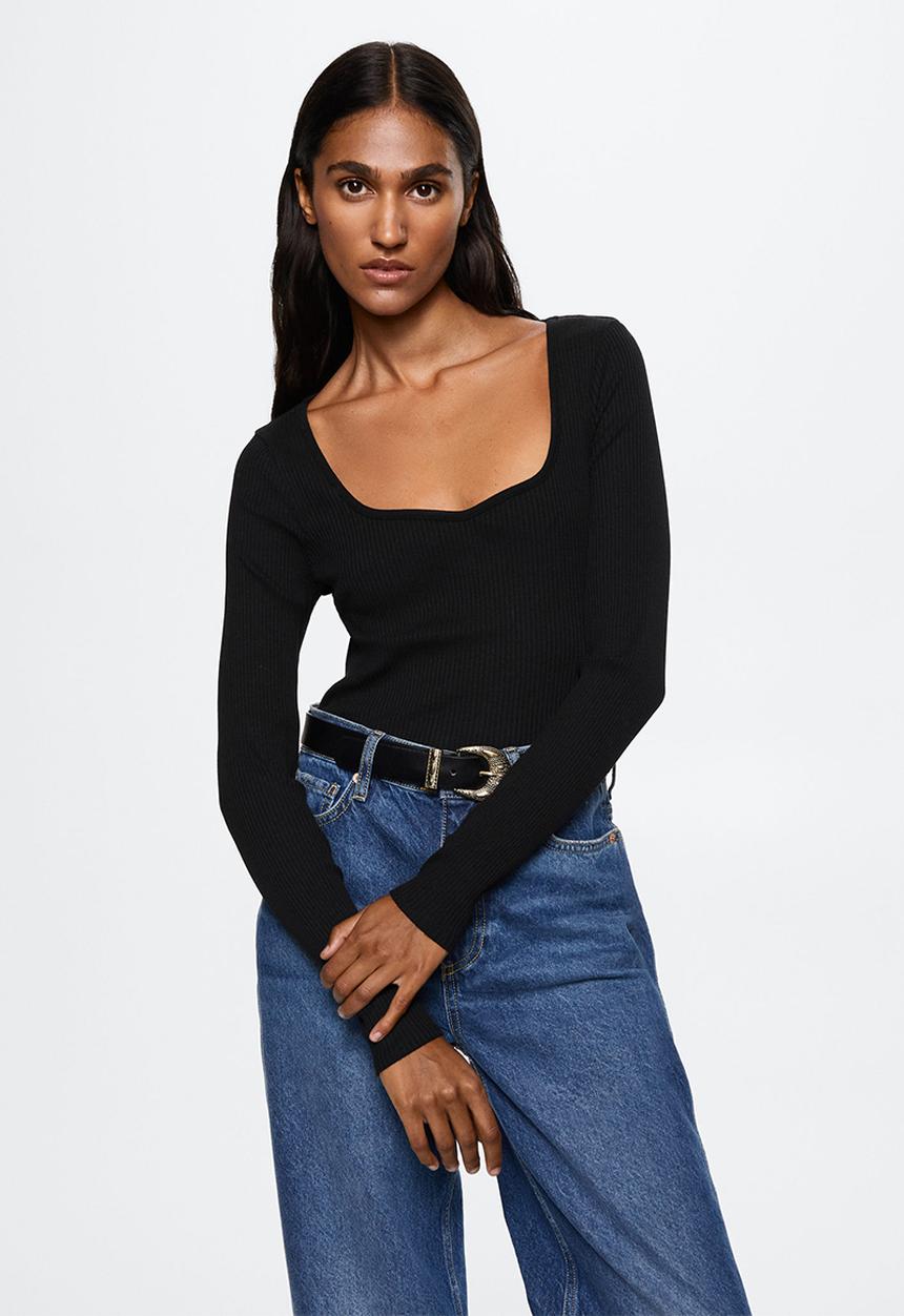 MANGO - T-shirt cuore - black