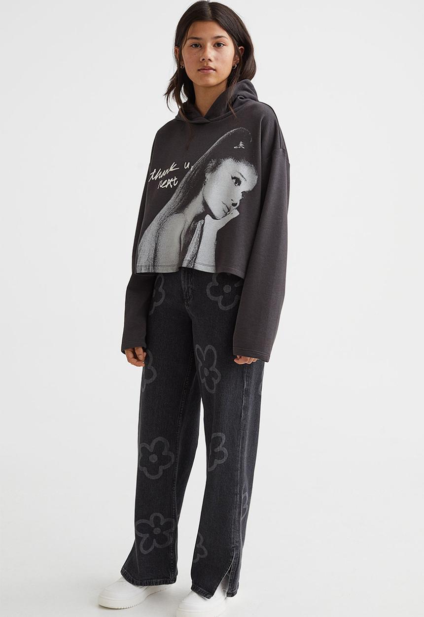 H&M - Oversized printed hoodie - dark grey/ariana grande