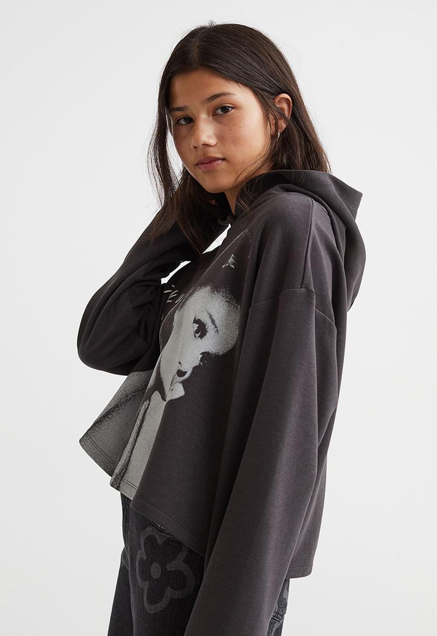 H&M - Oversized printed hoodie - dark grey/ariana grande