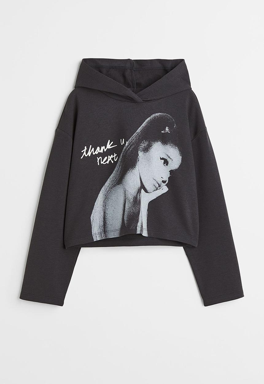 H&M - Oversized printed hoodie - dark grey/ariana grande
