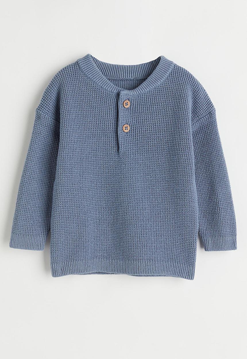 H&M - Waffle-knit henley top - blue