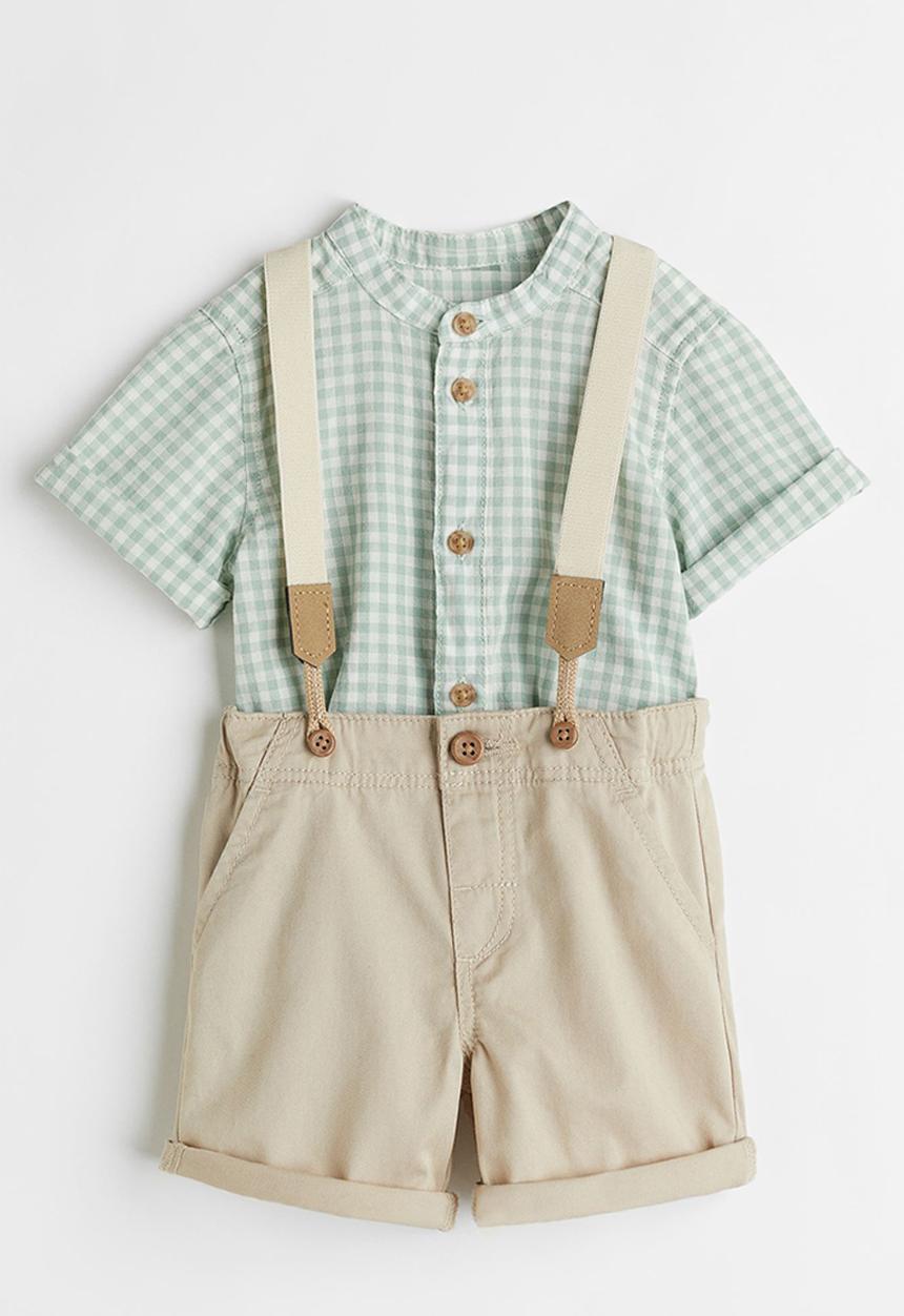 H&M - 2 Piece cotton set - light green/checked
