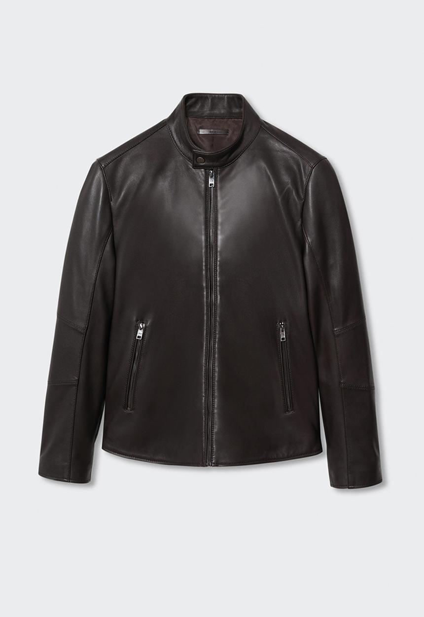 MANGO - Cuir2 leather biker jacket  - brown