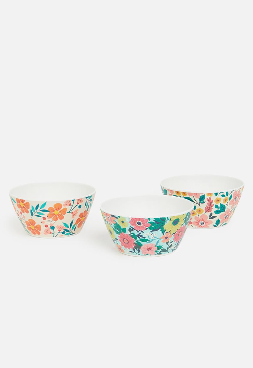 Excellent Houseware - Disty floral bowl set of 3 - multi