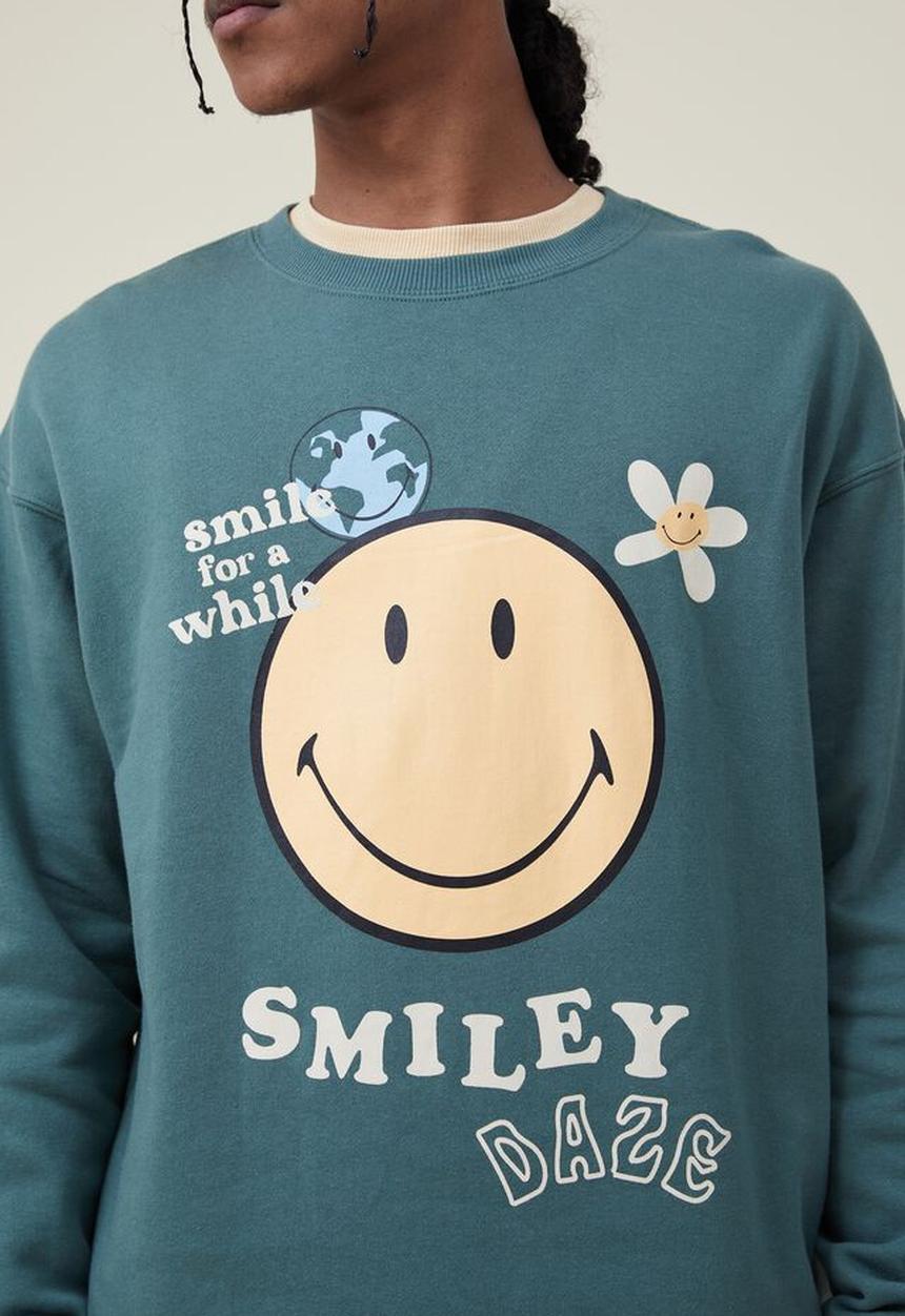 Cotton On - Smiley crew fleece - lcn smi wash forest/smiley 