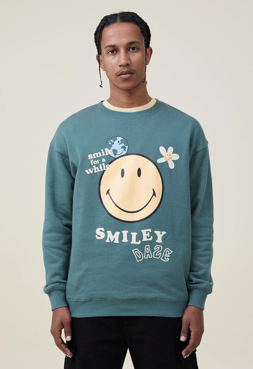 Cotton On - Smiley crew fleece - lcn smi wash forest/smiley 