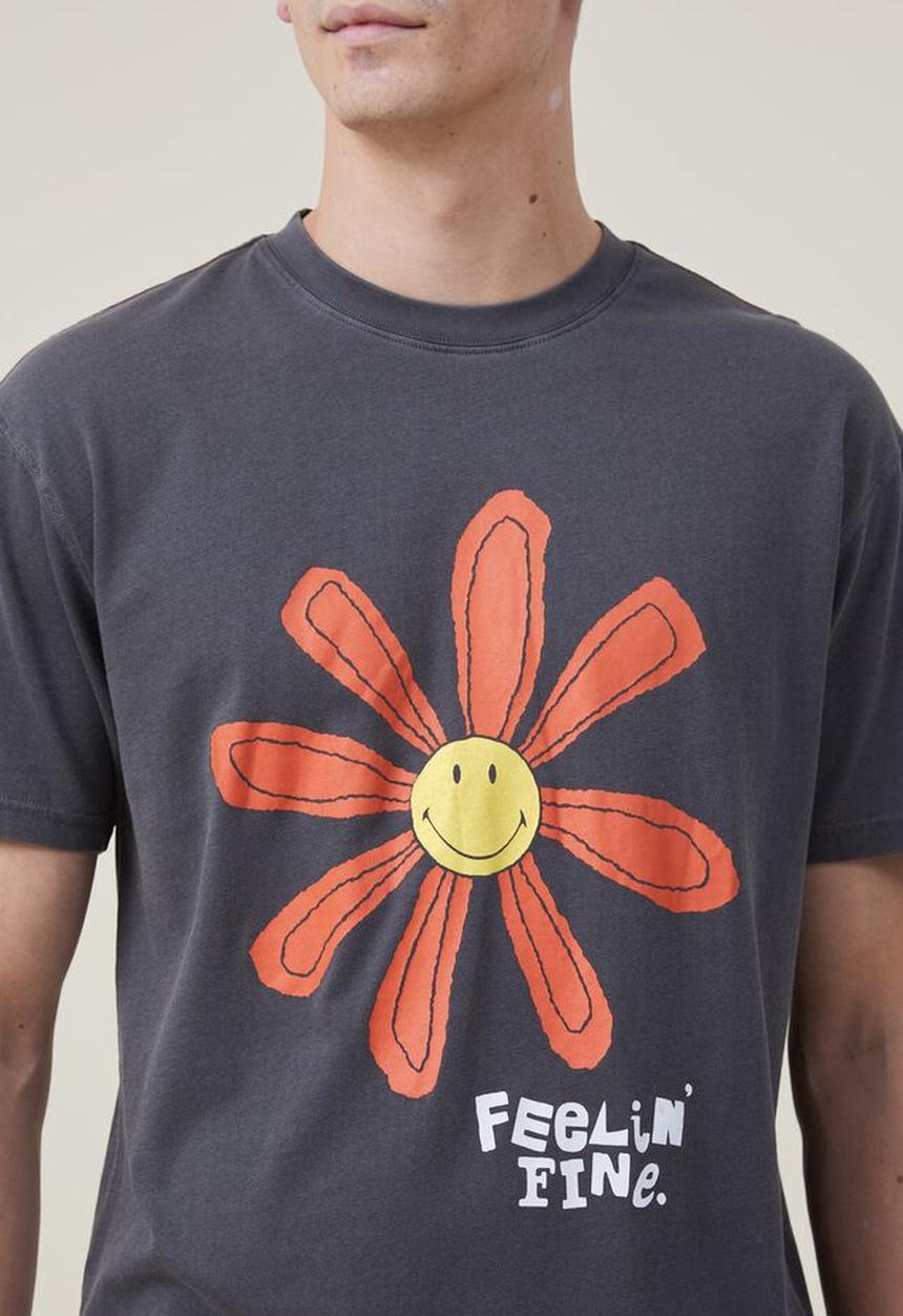 Cotton On - Smiley loose fit t-shirt - lcn smi black/feelin fine 