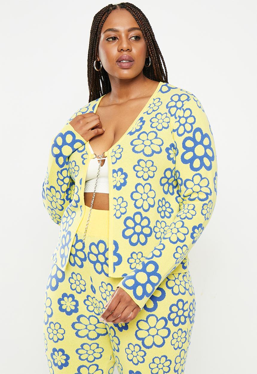 Glamorous - Plus floral co-ord top - yellow & blue