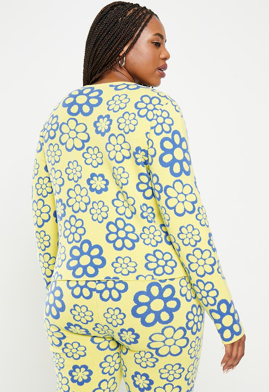Glamorous - Plus floral co-ord top - yellow & blue