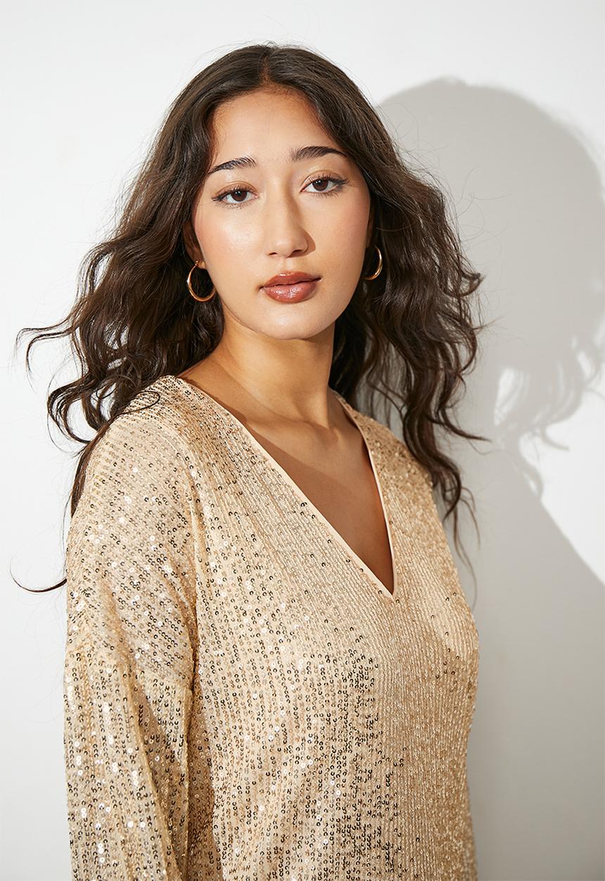 Superbalist - Sequins shift mini dress - matt beige