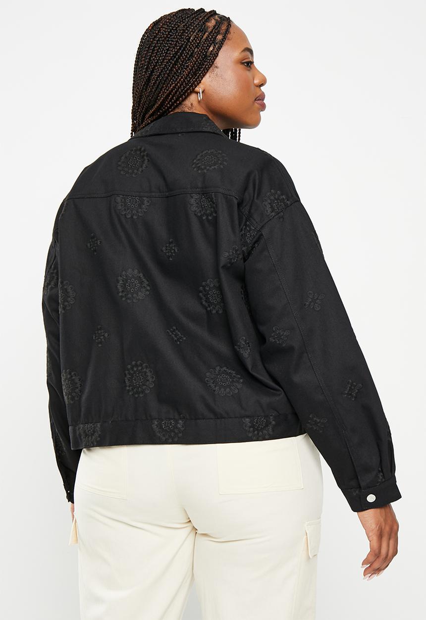 Me&B - Plus embroidered denim jacket - black