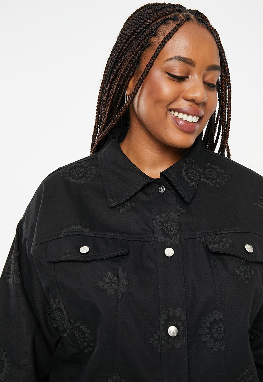 Me&B - Plus embroidered denim jacket - black