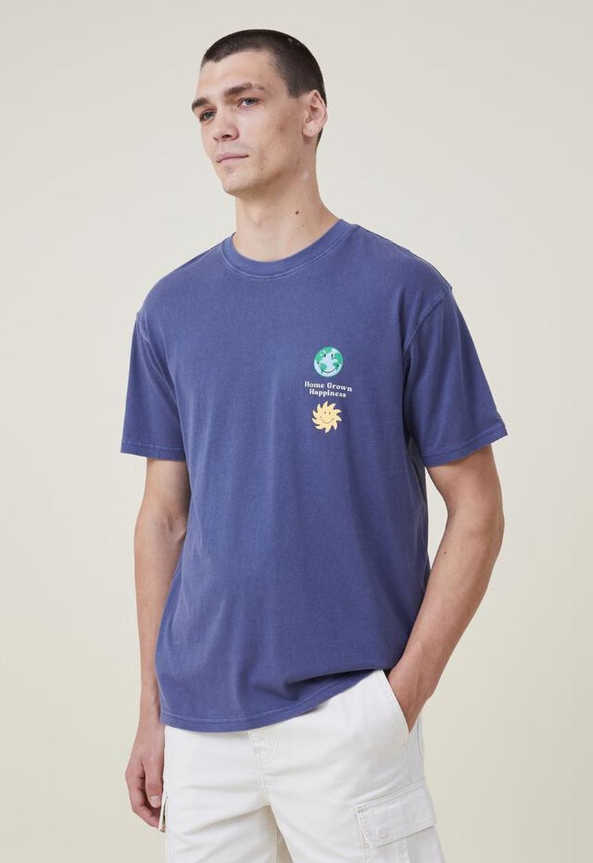 Cotton On - Smiley loose fit t-shirt - lcn smi indigo/smiley daze 