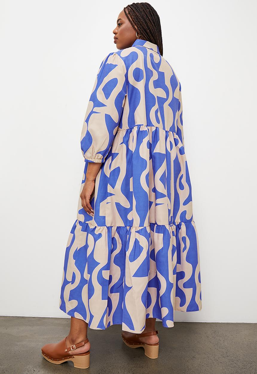 Superbalist - Tiered shirt dress - blue abstract