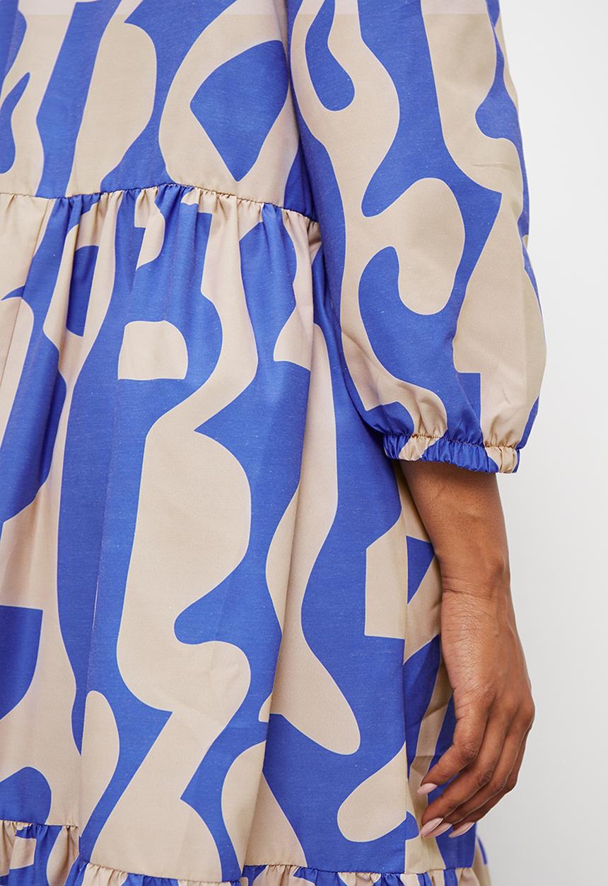 Superbalist - Tiered shirt dress - blue abstract