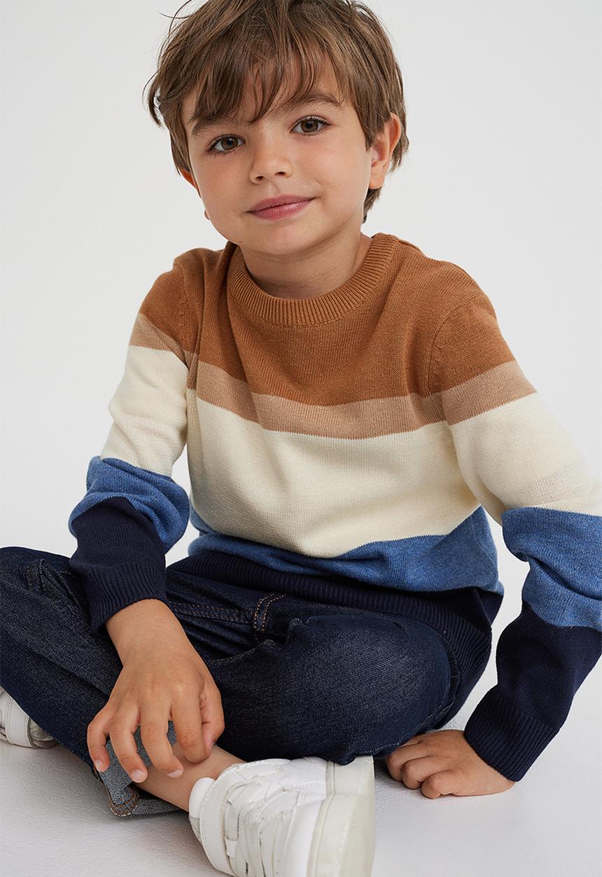 H&M - Jacquard-knit cotton jumper - dark beige/block-coloured