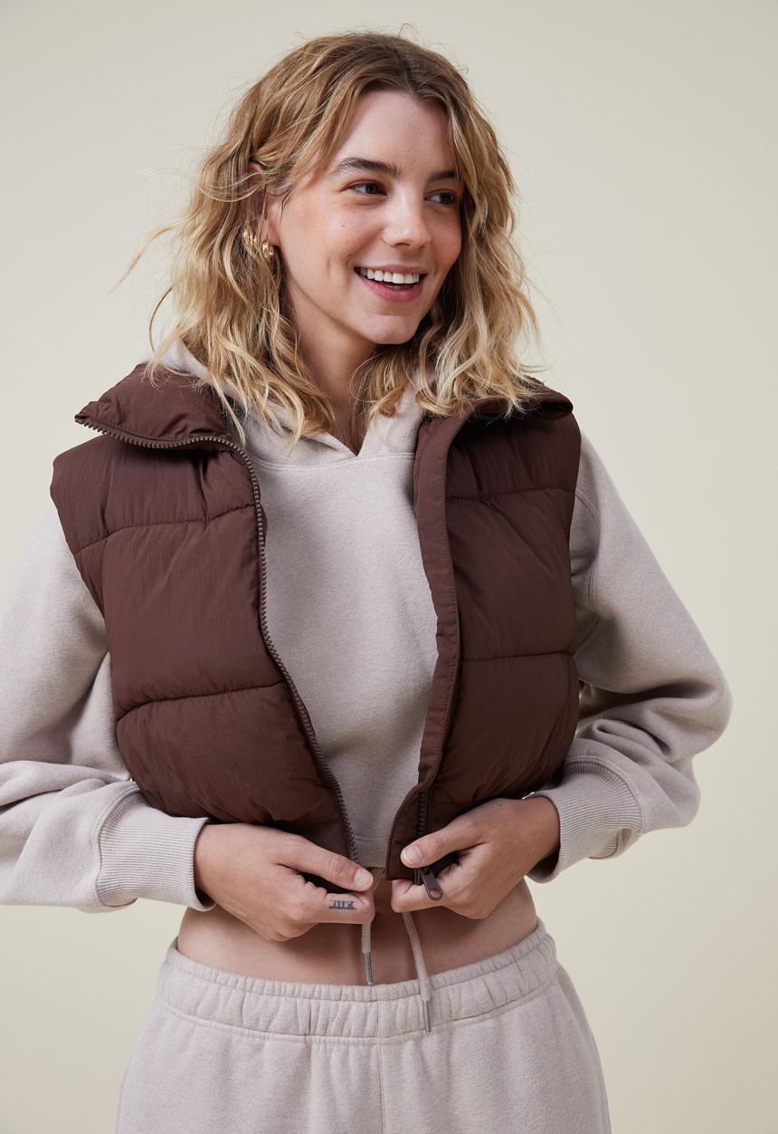 Cotton On - Cropped puffer vest - cedar brown
