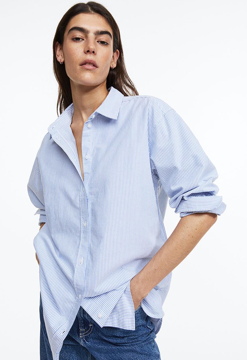 H&M - Oxford shirt - light blue/striped