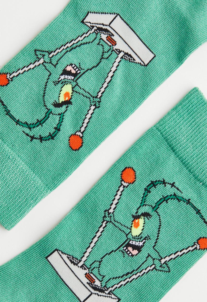 H&M - Motif-detail socks - turquoise/spongebob