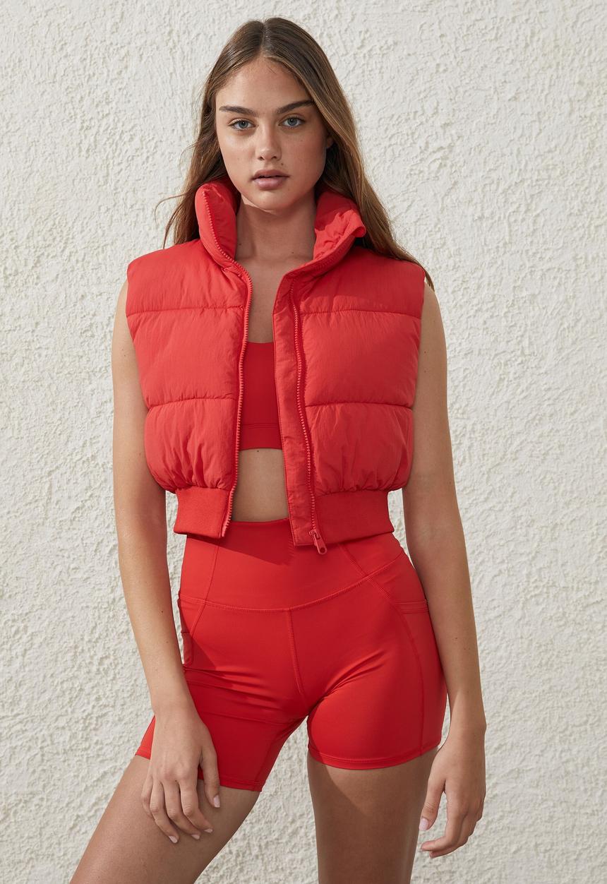 Cotton On - Cropped puffer vest - cherry red