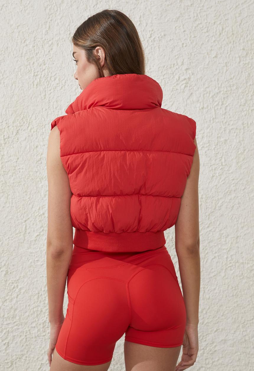 Cotton On - Cropped puffer vest - cherry red