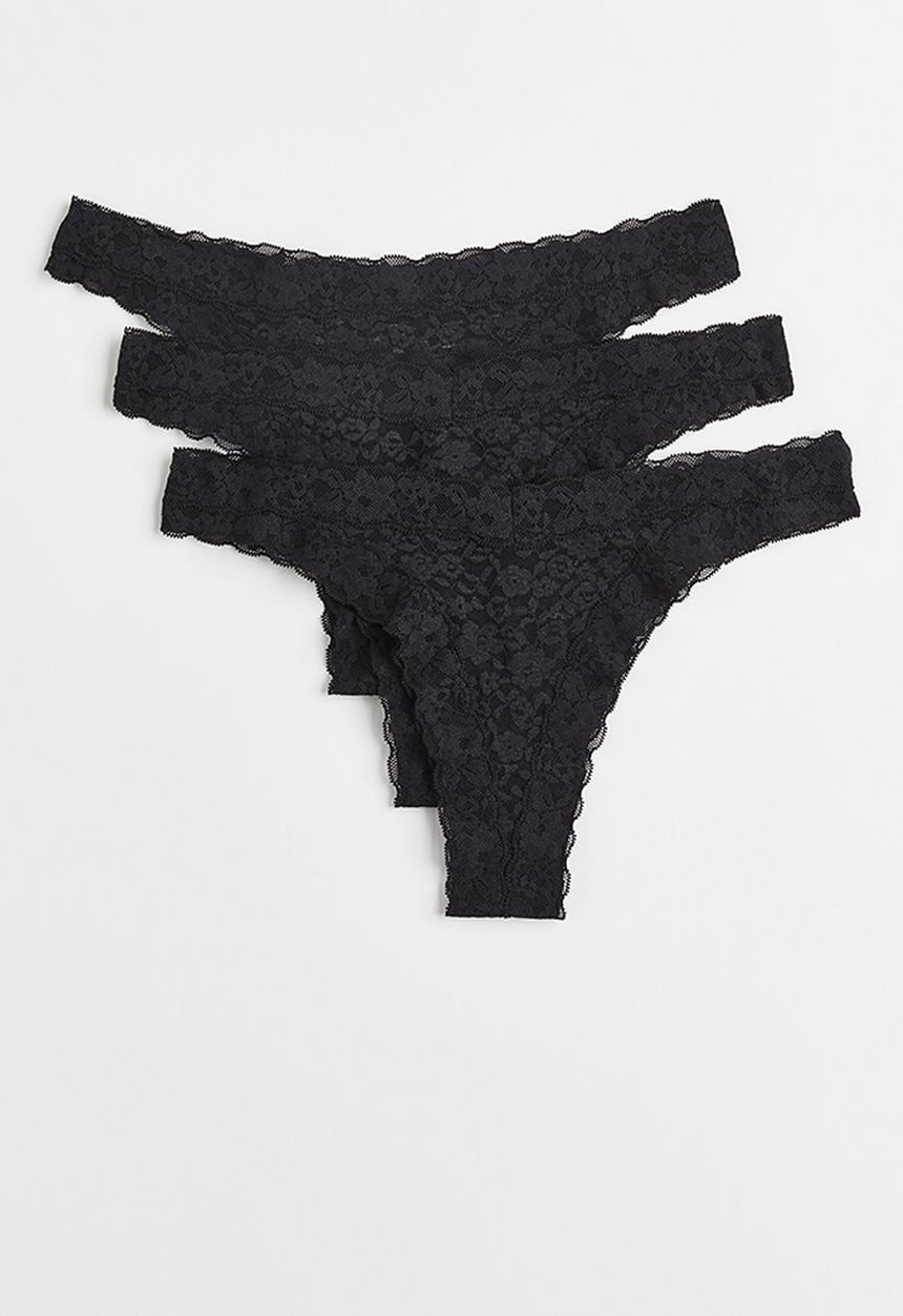 H&M - 3 Pack lace brazilian briefs - black
