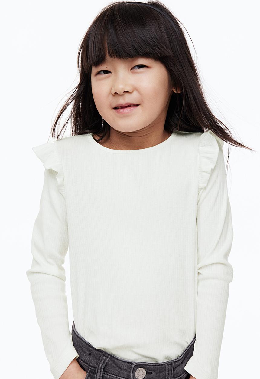 H&M - Flounce-trimmed ribbed top - white