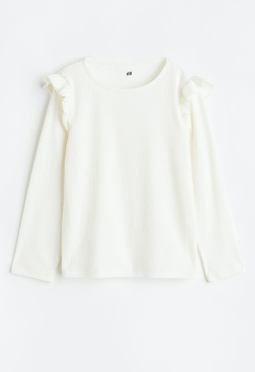 H&M - Flounce-trimmed ribbed top - white
