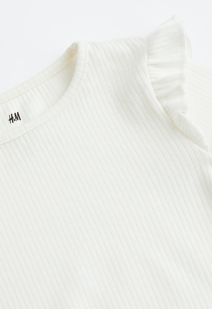H&M - Flounce-trimmed ribbed top - white
