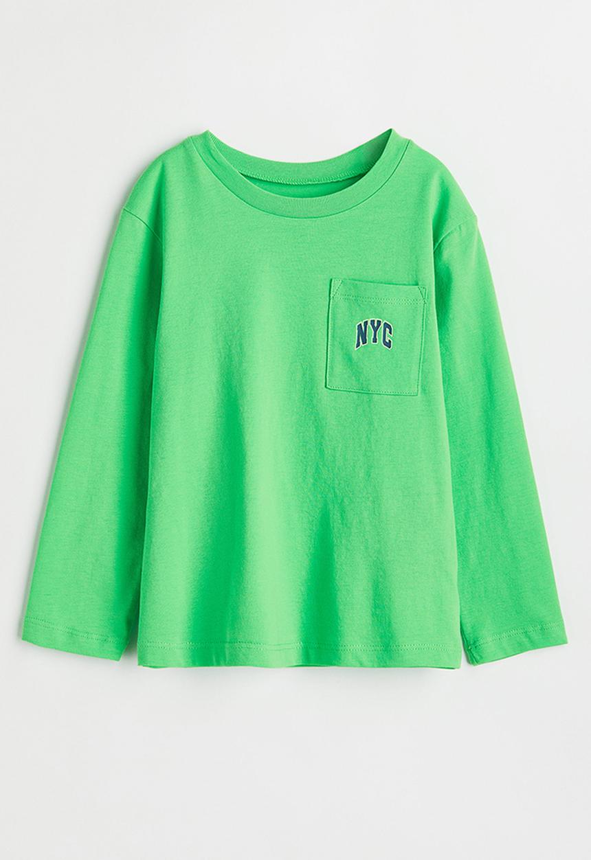 H&M - Pocket-detail jersey top - bright green/nyc