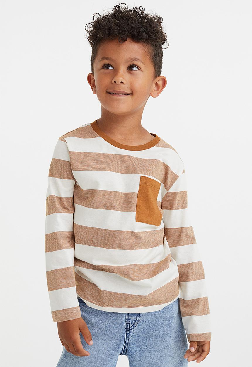 H&M - Pocket-detail jersey top - light brown/striped