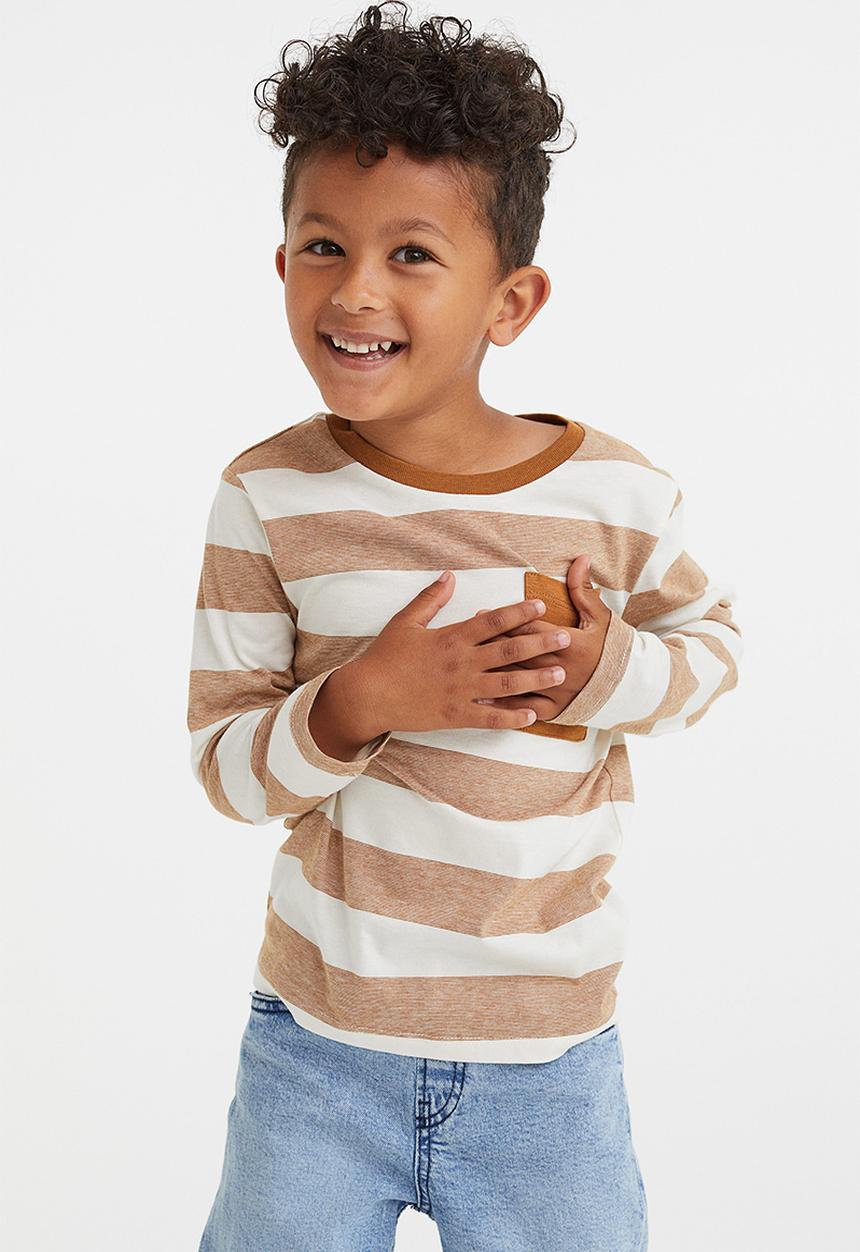 H&M - Pocket-detail jersey top - light brown/striped
