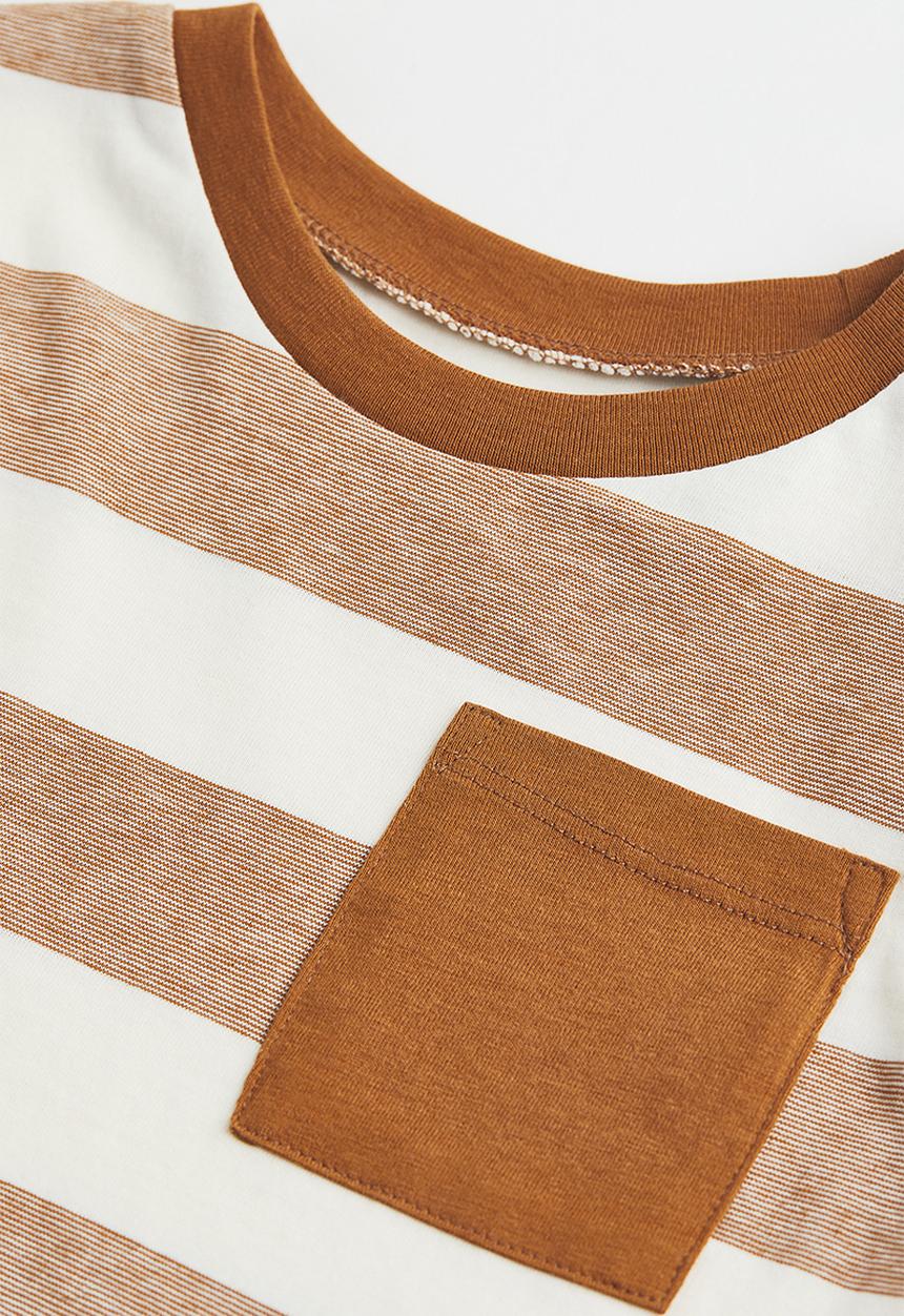 H&M - Pocket-detail jersey top - light brown/striped