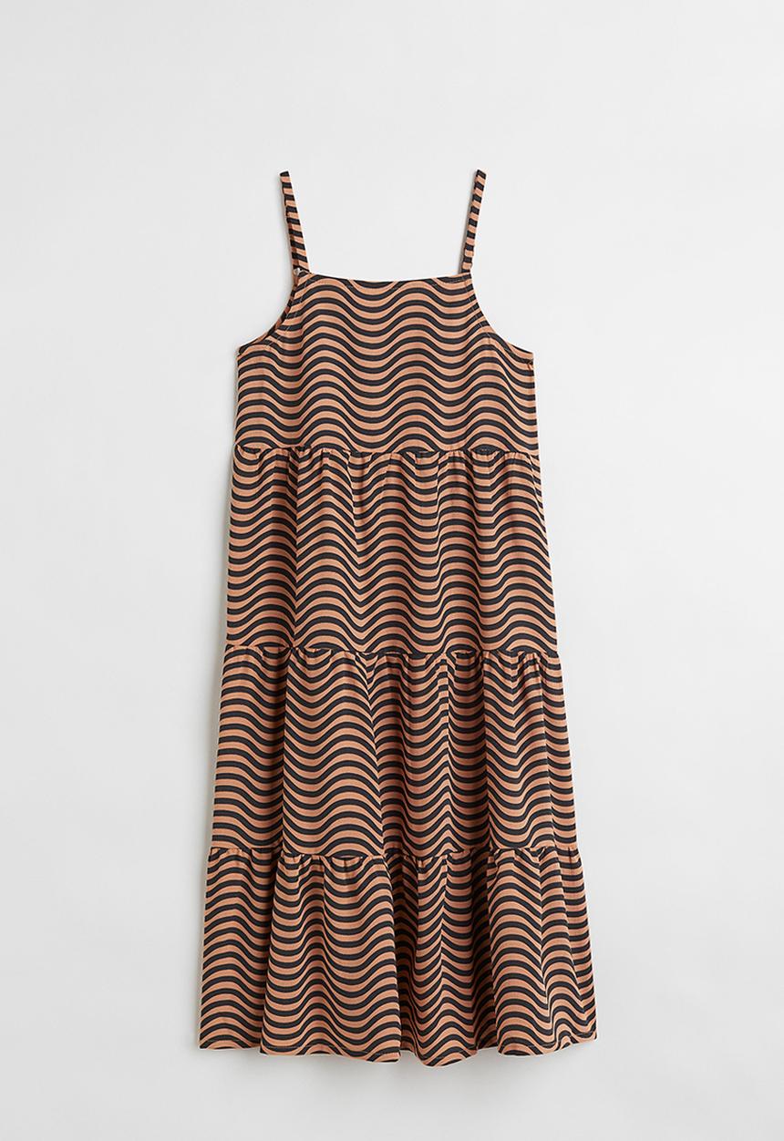 H&M - Tiered dress - dark beige/patterned