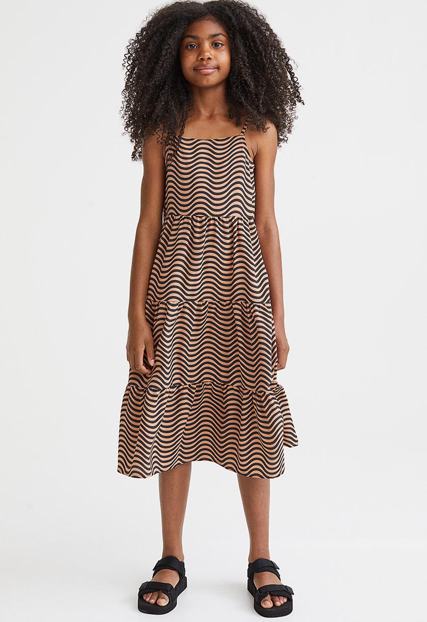 H&M - Tiered dress - dark beige/patterned