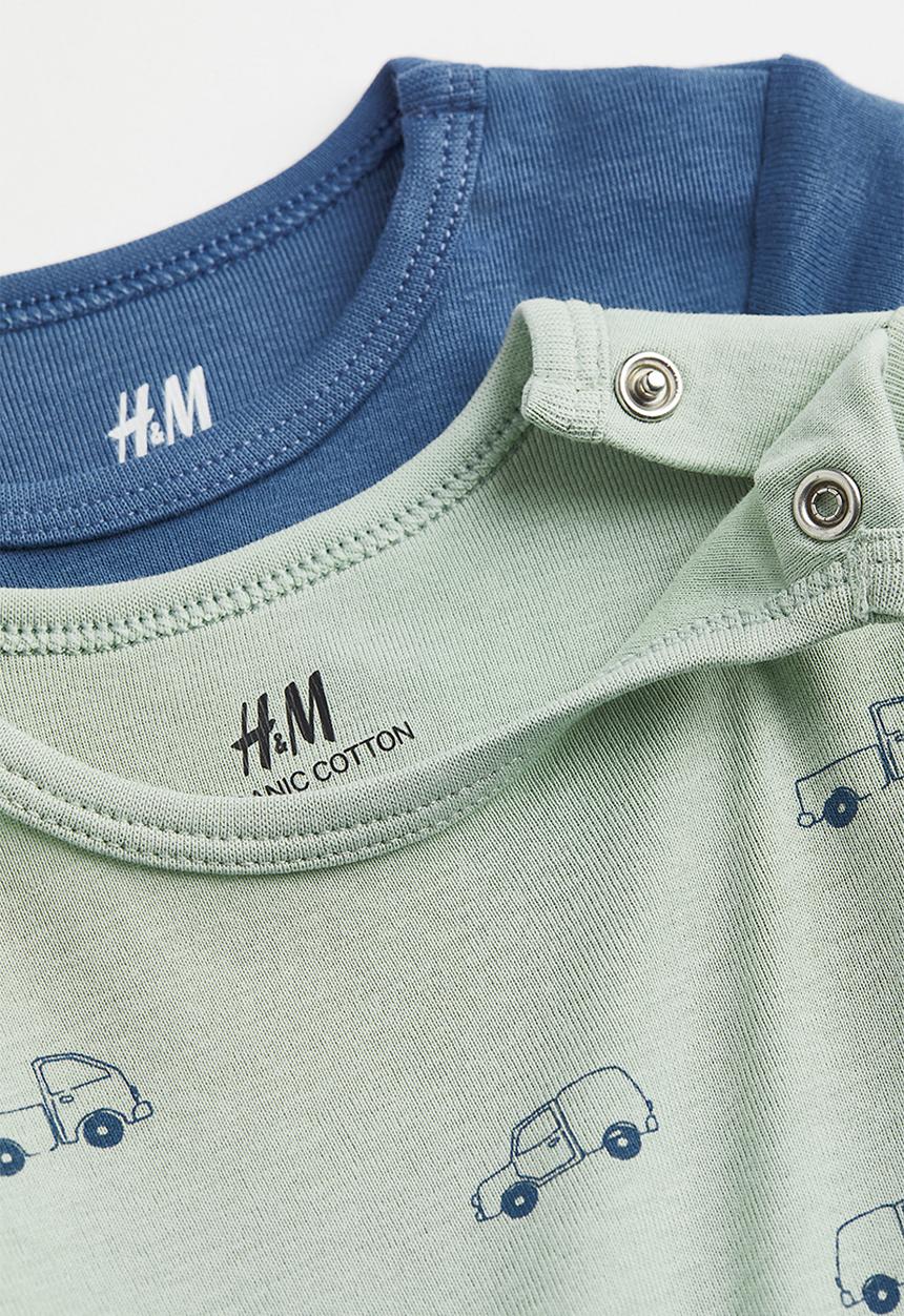 H&M - 2-pack cotton bodysuits - light green/cars
