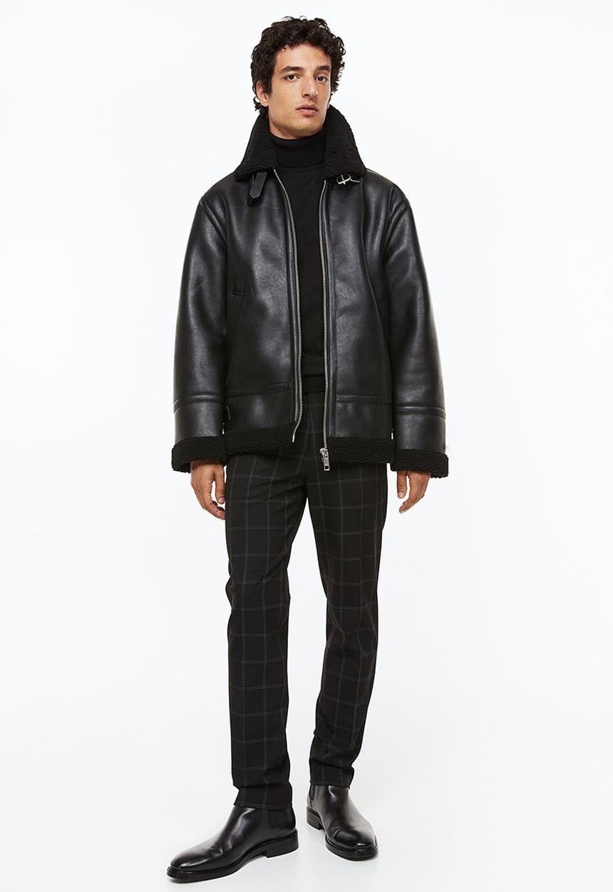 H&M - Slim fit trousers - black/checked