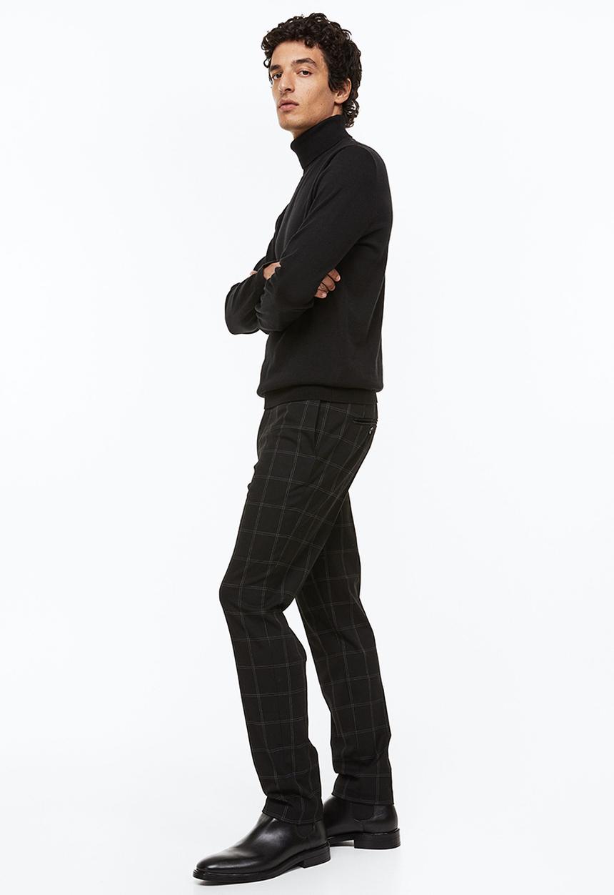 H&M - Slim fit trousers - black/checked