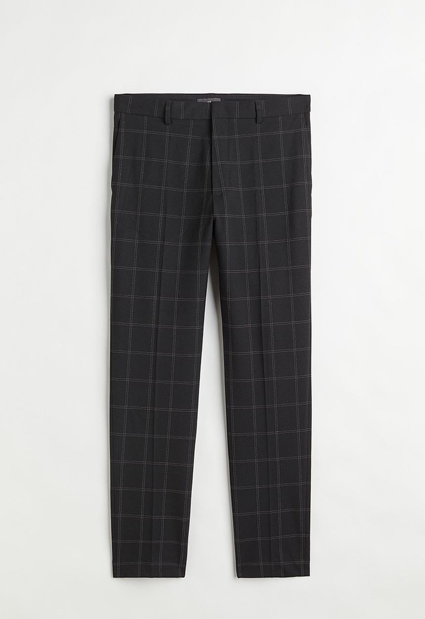 H&M - Slim fit trousers - black/checked