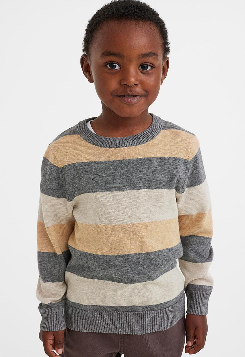 H&M - Jacquard-knit cotton jumper - grey marl/striped