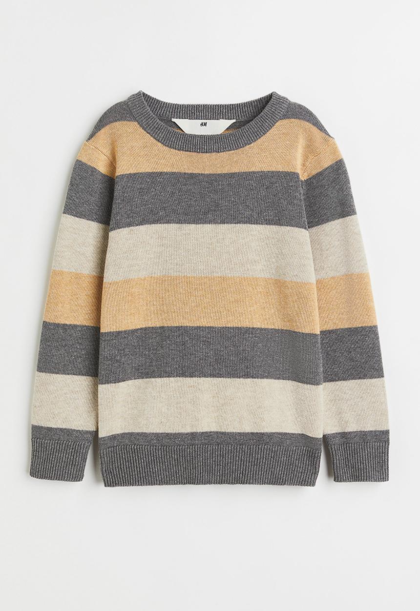 H&M - Jacquard-knit cotton jumper - grey marl/striped