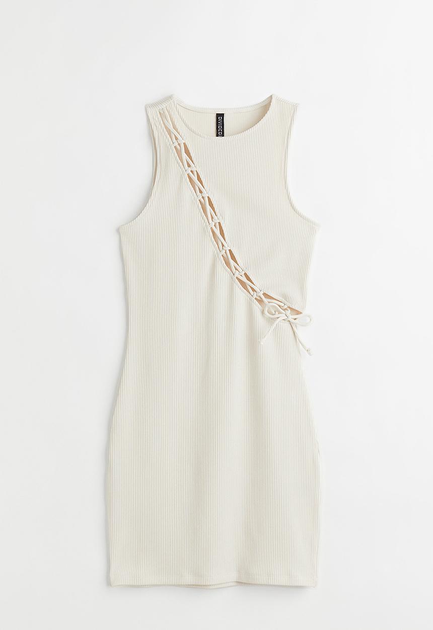 H&M - Ribbed lacing-detail dress - cream